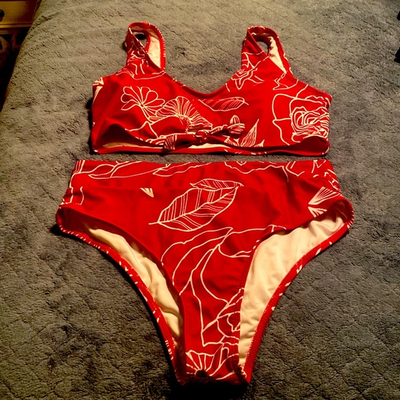 Swim Bathing Suit 2 Piece Pink With White Hawaiian Flowers L Poshmark